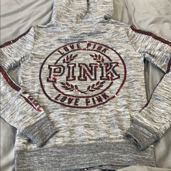Victoria’a Secret PINK Gray Red Sequins XS Hoodie - Picture 9 of 10
